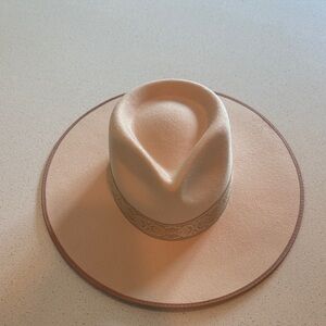 Cream and Tan Wide Brim Hat